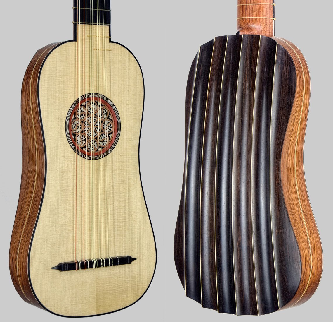 Flutedback vihuela soundboard and back in perspective view